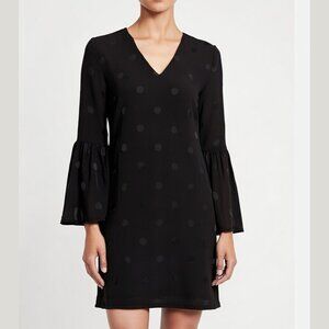 Banana Republic Black Polka Dot Bell Sleeve Mini Dress V-Neck Shift Size 10